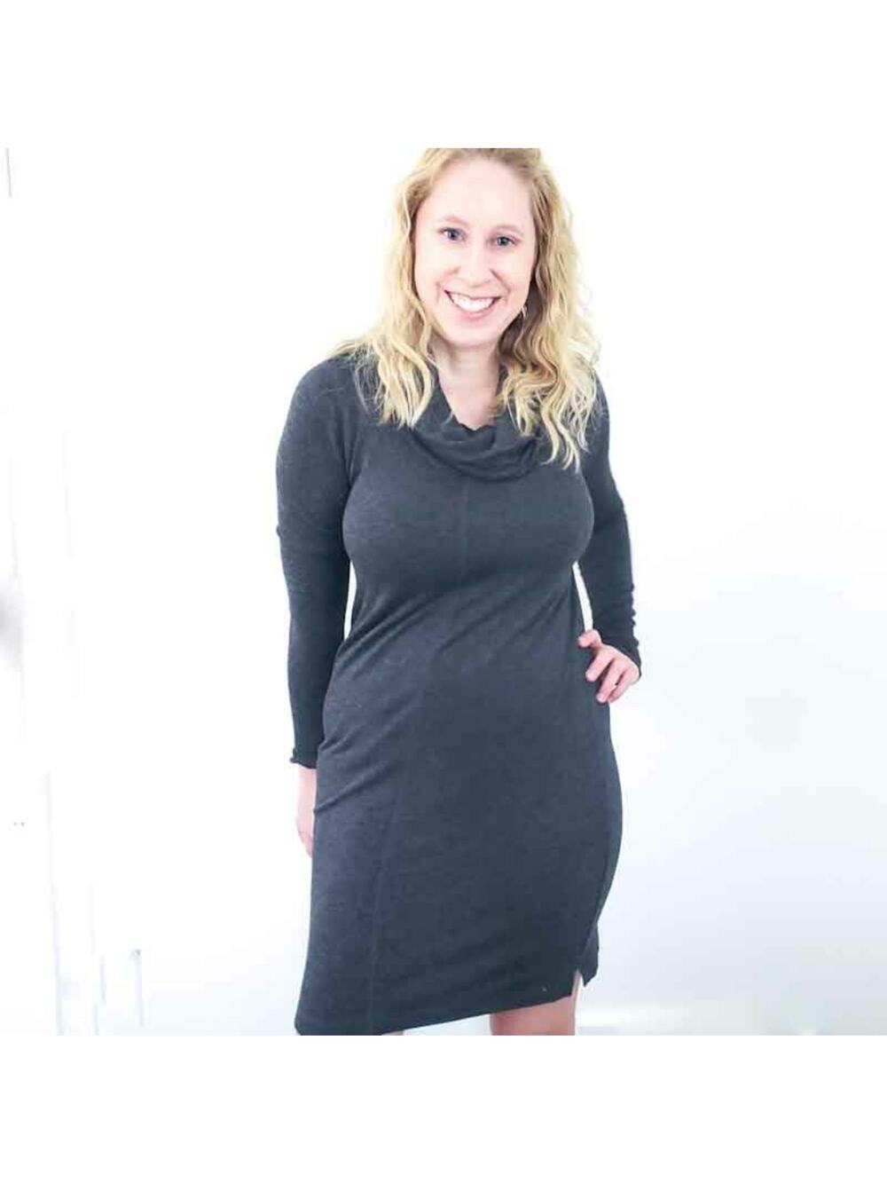 Lou & Grey Sweater Dress Charcoal Gray XS XSMALL Cowl Neck, Soft! Career Casual
